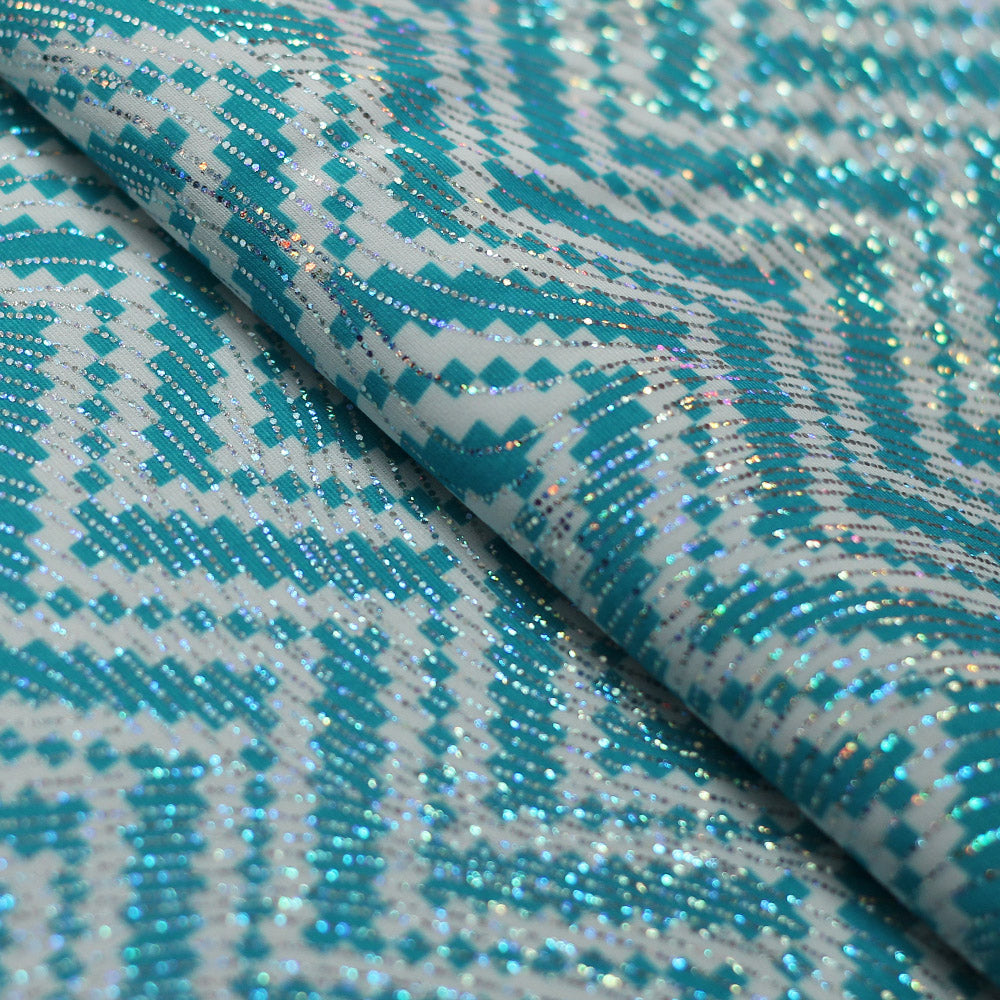Zig Zag Racer Foil Polyester Spandex Fabric - Sparkly Chevron Foil Print, 58/60" Width (1 Yard)