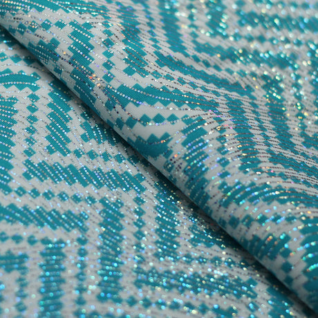 Zig Zag Racer Foil Polyester Spandex Fabric - Sparkly Chevron Foil Print, 58/60" Width (1 Yard)
