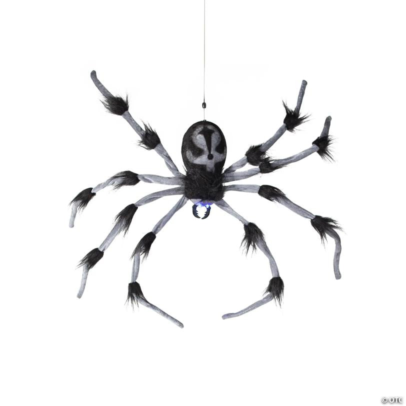 31 1/2" Hanging Hairy Gray & Black Spider Animated Prop Halloween Decoration