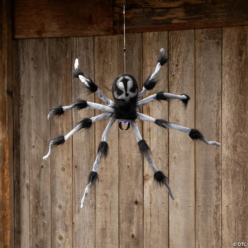 31 1/2" Hanging Hairy Gray & Black Spider Animated Prop Halloween Decoration