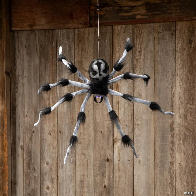 31 1/2" Hanging Hairy Gray & Black Spider Animated Prop Halloween Decoration