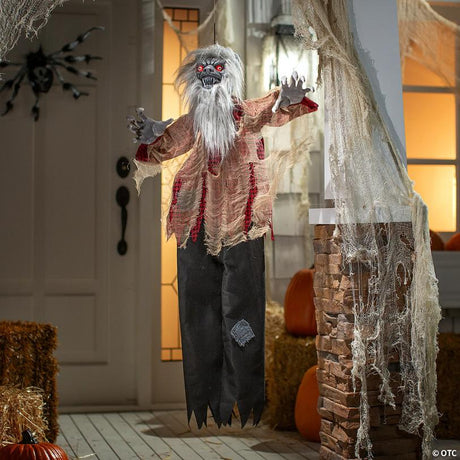 RADYAN Hanging Tattered Werewolf Animated Halloween Yard Prop with Sound shown in a clear product image