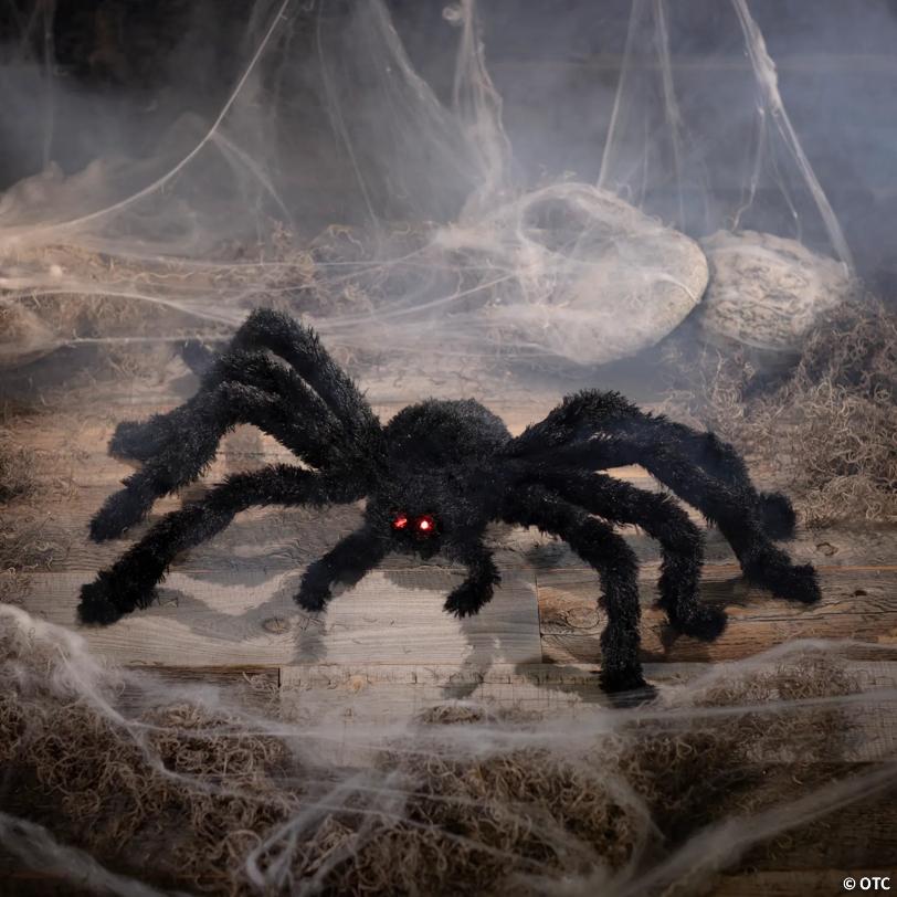 31 1/2" x 7 3/4" Light-Up Walking Fuzzy Spider Animated Prop Halloween Decoration