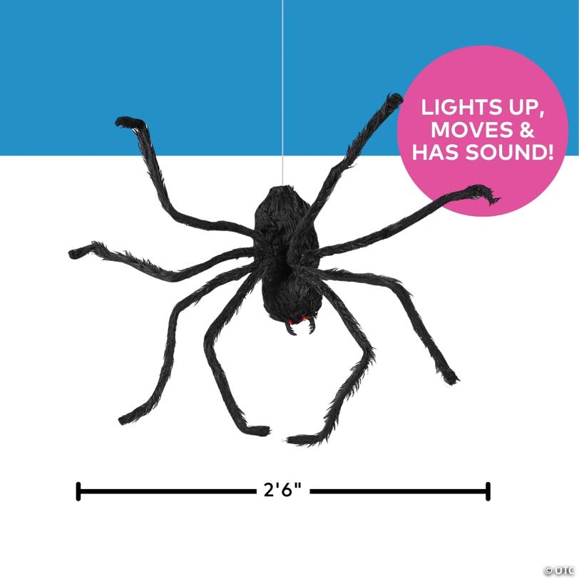 31 1/2" x 8 1/4" Hanging Hairy Black Spider Animated Prop Halloween Decoration