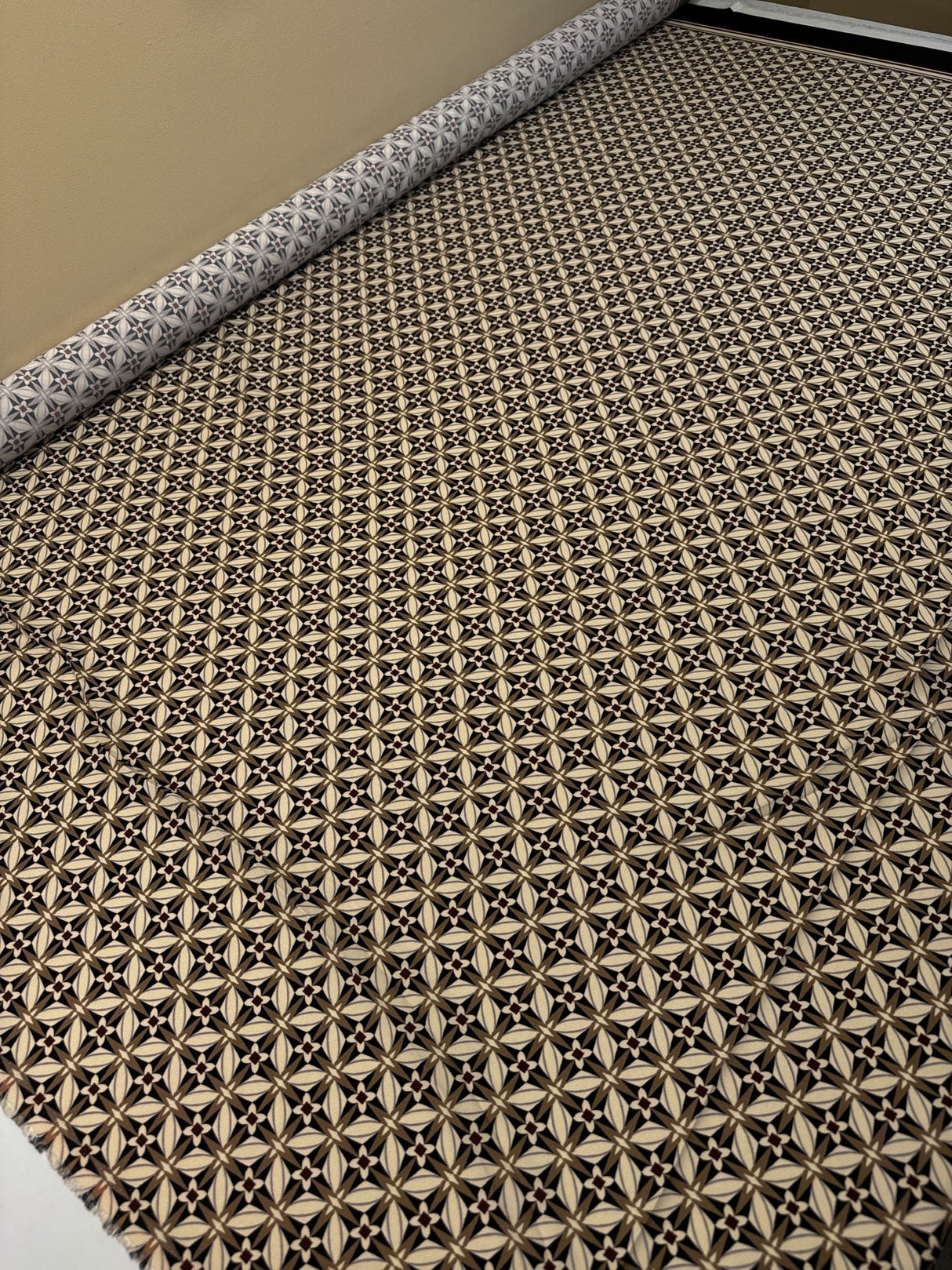 Printed Polyester Beige Black Striped Geometric