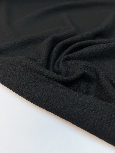 Italian Black Blue Wool Fabric