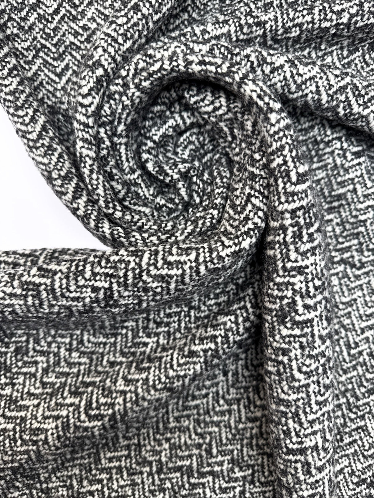 Wool Cotton Tweed Melange Black White