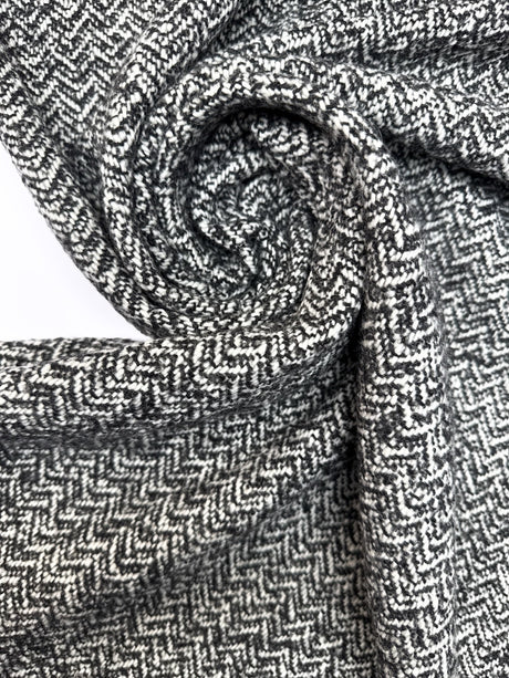 Wool Cotton Tweed Melange Black White