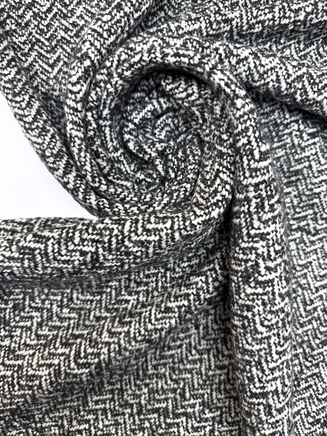 Wool Cotton Tweed Melange Black White