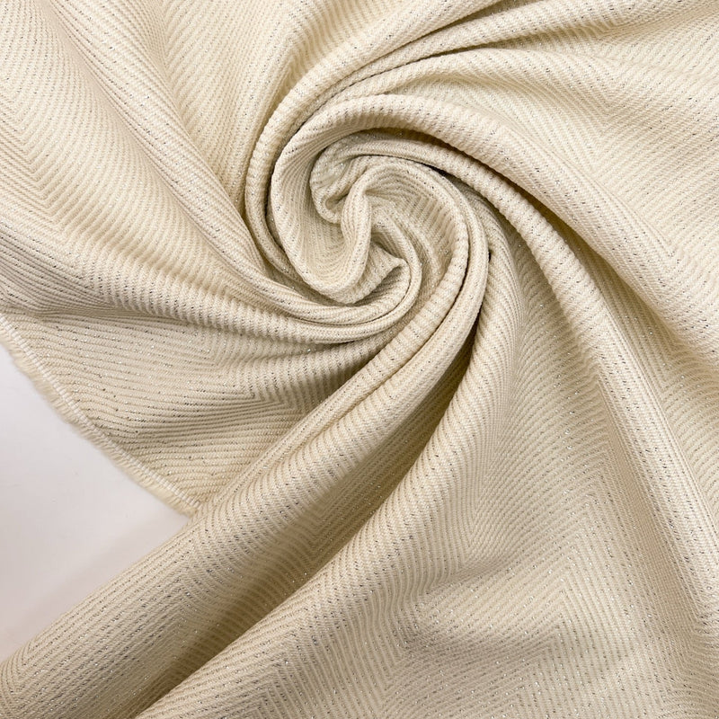 Polyamide Lurex Beige Herringbone Tweed Fabric