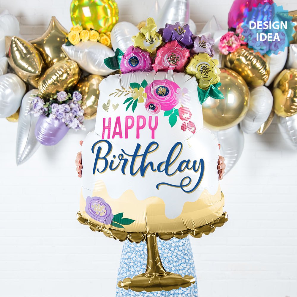Foil Balloon 32 Inch Artful Floral Birthday