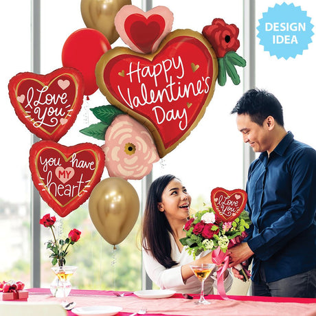 Valentine Heart Flowers Foil Balloon