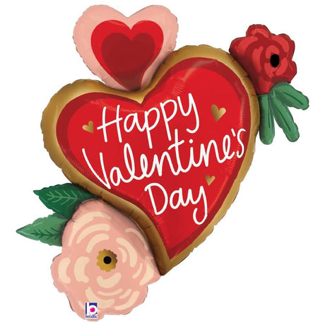 Valentine Heart Flowers Foil Balloon