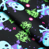 Heart Of Stone Nylon Spandex Fabric - Shiny Red/Green, Heart And Skull Pattern, 58/60" Width (1 Yard)