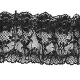 Black Ruched Floral Lace Trim - 3"