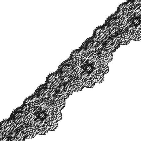 Black and Silver Stretch Lace Trim - 1.5"