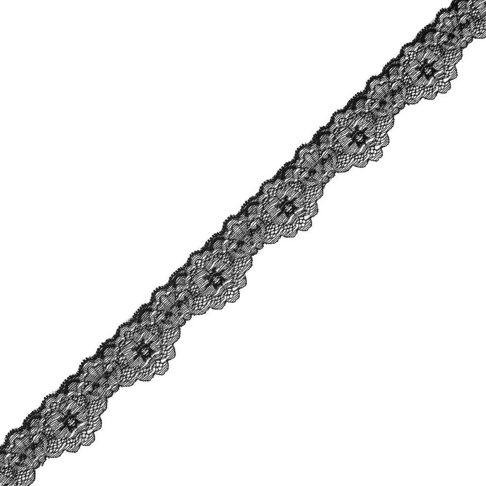 Black and Silver Stretch Lace Trim - 1.5"