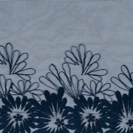 Poseidon Blue Floral Embroidered Mesh Trim - 4.5"