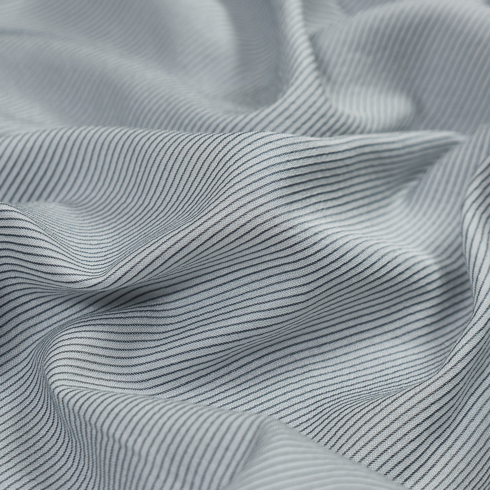 White and Gray Shadow Striped Silk and Cotton Woven