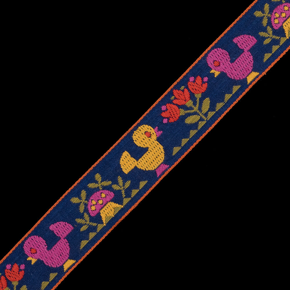 German Jacquard Ribbon with Birds and Mushrooms - 1"