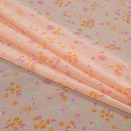 Orange Sherbet Floral Printed Polyester Mesh
