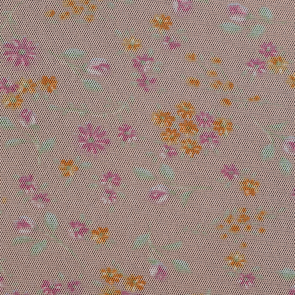Orange Sherbet Floral Printed Polyester Mesh