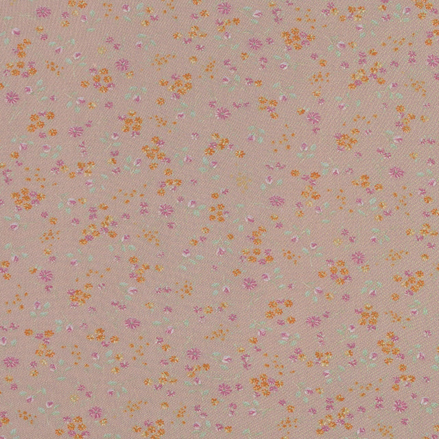 Orange Sherbet Floral Printed Polyester Mesh