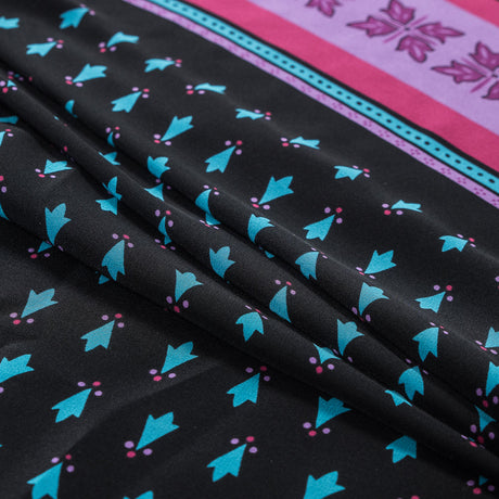 Famous NYC Designer Pink, Teal and Purple Printed Crepe de Chine Silk Panel