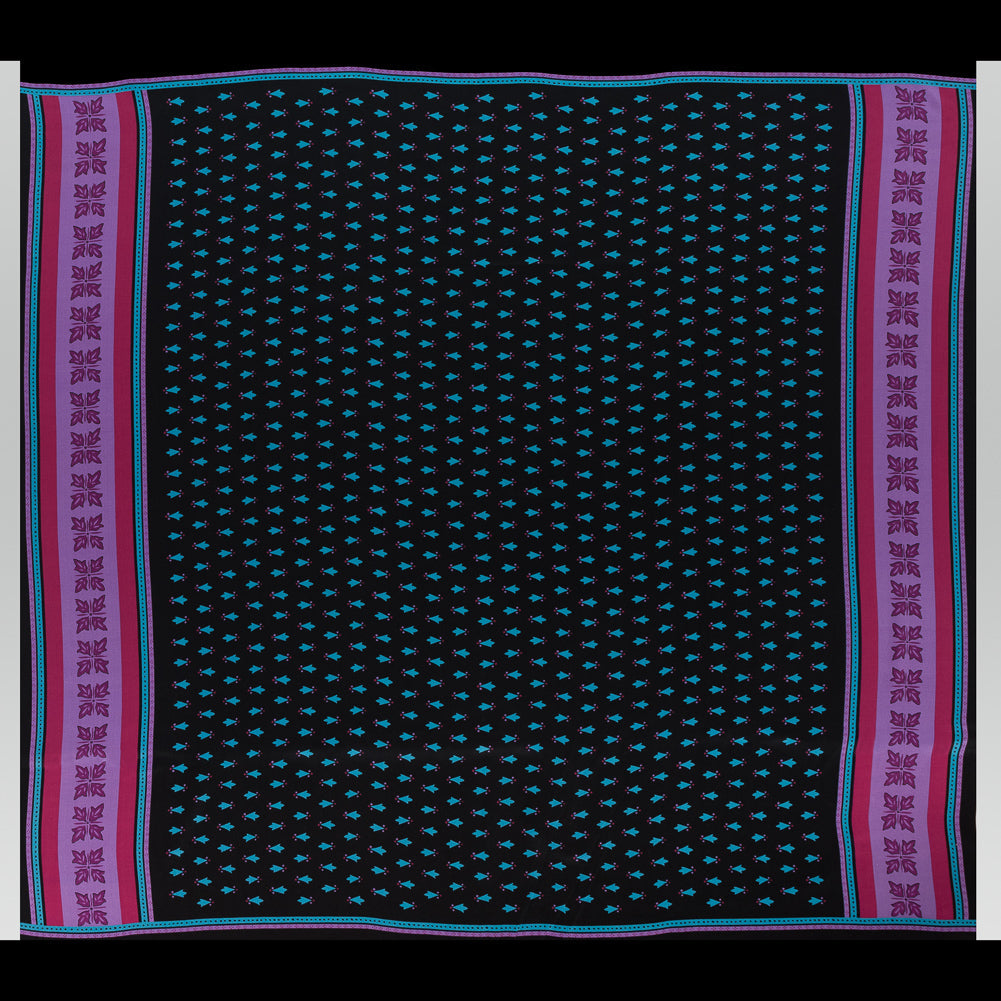Famous NYC Designer Pink, Teal and Purple Printed Crepe de Chine Silk Panel
