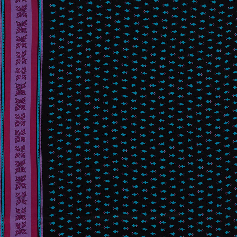 Famous NYC Designer Pink, Teal and Purple Printed Crepe de Chine Silk Panel