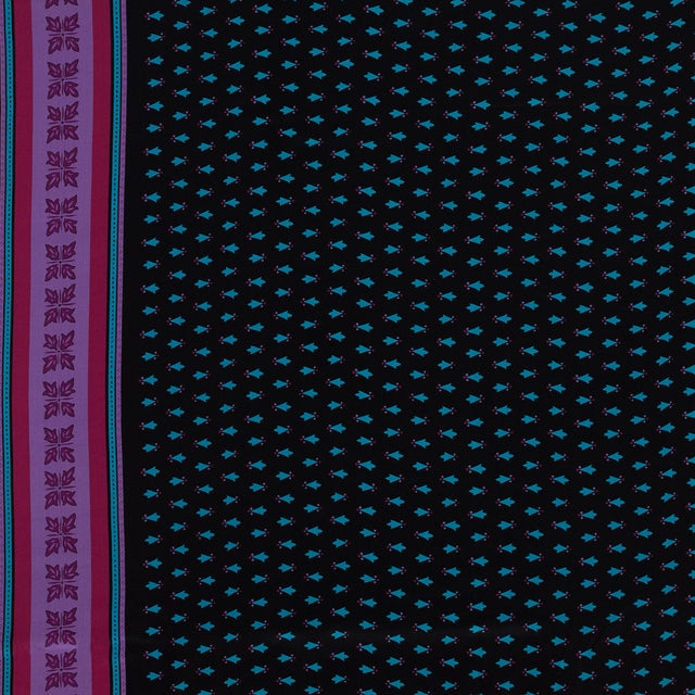Famous NYC Designer Pink, Teal and Purple Printed Crepe de Chine Silk Panel