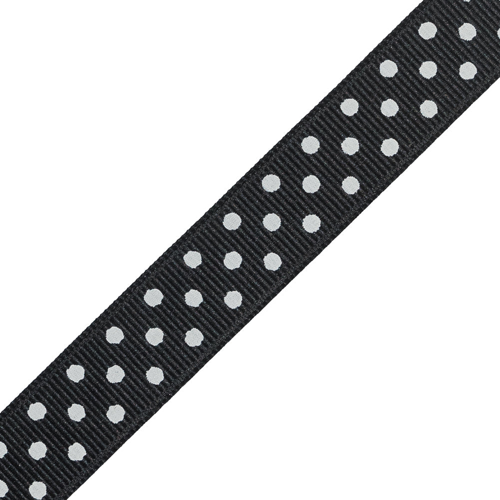 Black and White Polka Dotted Grosgrain Ribbon - 0.625"