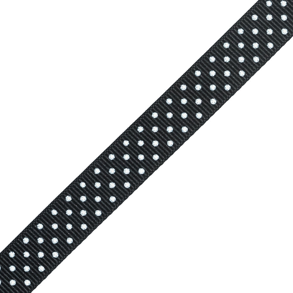 Black and White Polka Dotted Grosgrain Ribbon - 0.6"