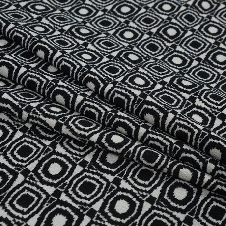 Black and Ivory Geometric Polyester Crepe