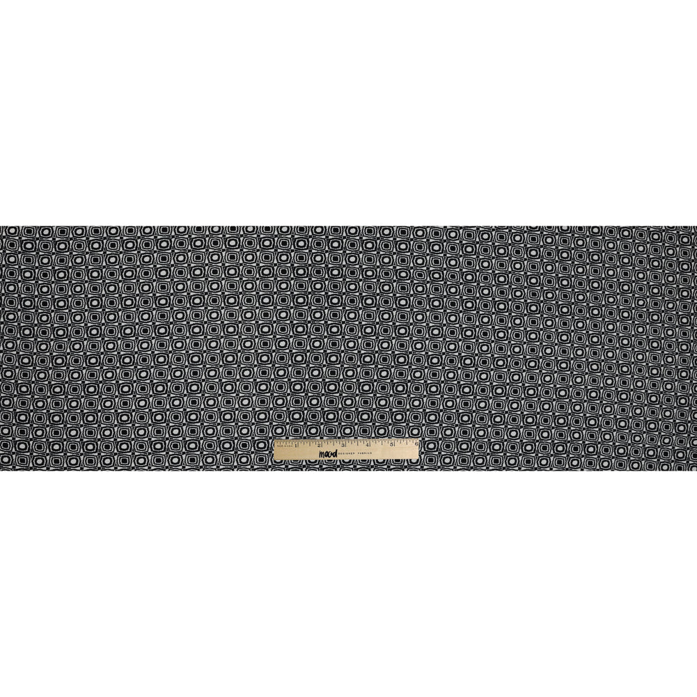 Black and Ivory Geometric Polyester Crepe