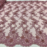 Beaded Floral Lace Fabric 3D Embroidered Net Mesh 52" Wide