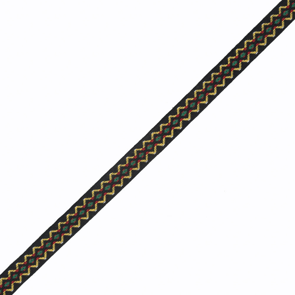 Black and Yellow Geometric Jacquard Ribbon - 0.5"