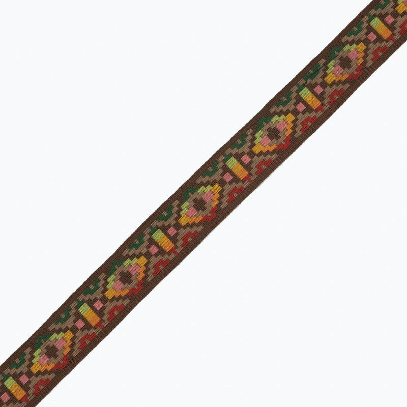 Brown Multicolor Geometric Jacquard Ribbon - 1"