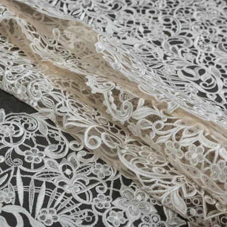 Embroidered Lace - Off-White Floral on Nude