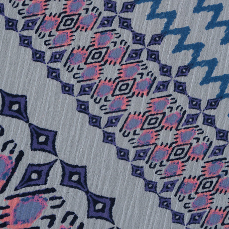 Purple, Florescent Pink and White Printed Crinkled Chiffon