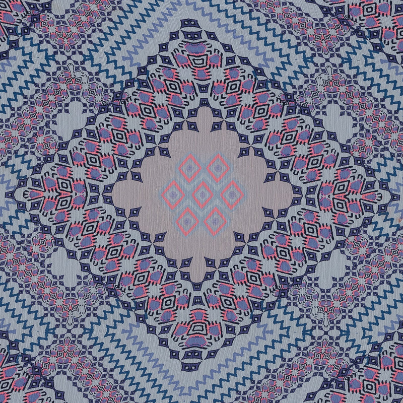 Purple, Florescent Pink and White Printed Crinkled Chiffon