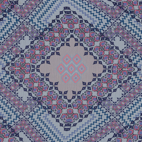 Purple, Florescent Pink and White Printed Crinkled Chiffon