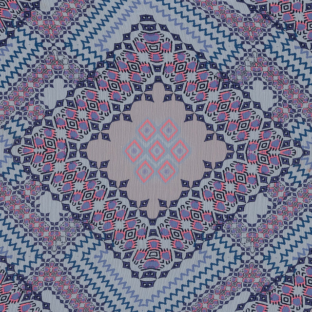 Purple, Florescent Pink and White Printed Crinkled Chiffon