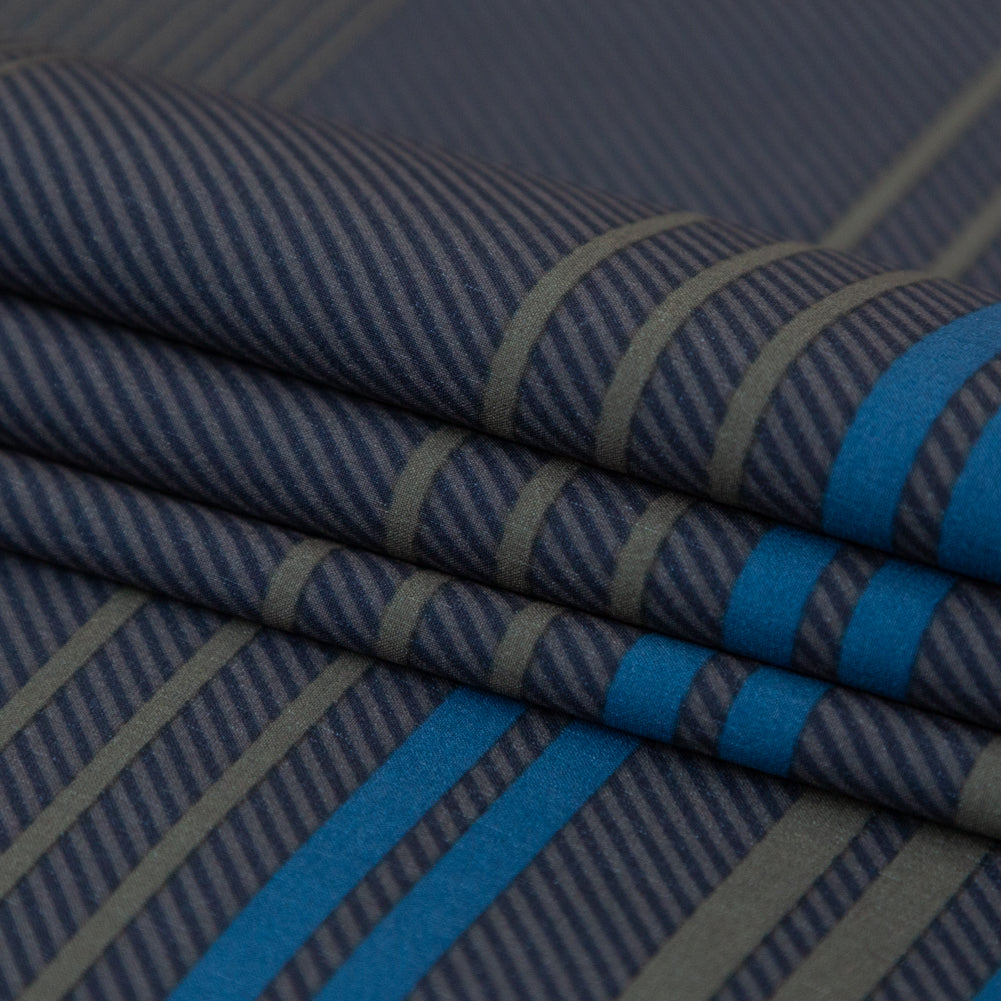 Green Stripe Printed Stretch Polyester Woven