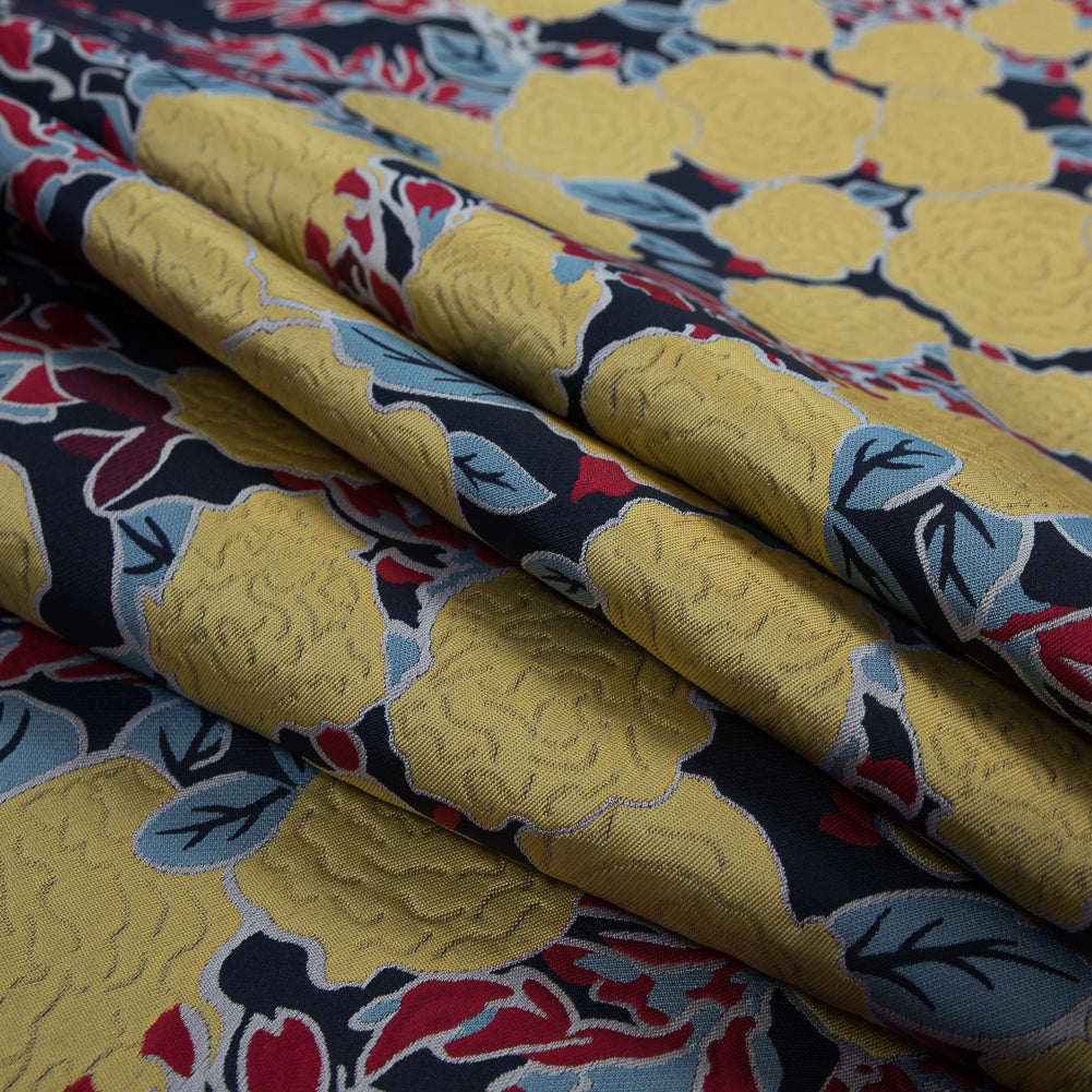 Navy, Yellow and Red Large-Scale Floral Jacquard Panel