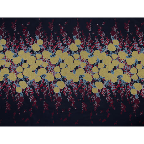 Navy, Yellow and Red Large-Scale Floral Jacquard Panel