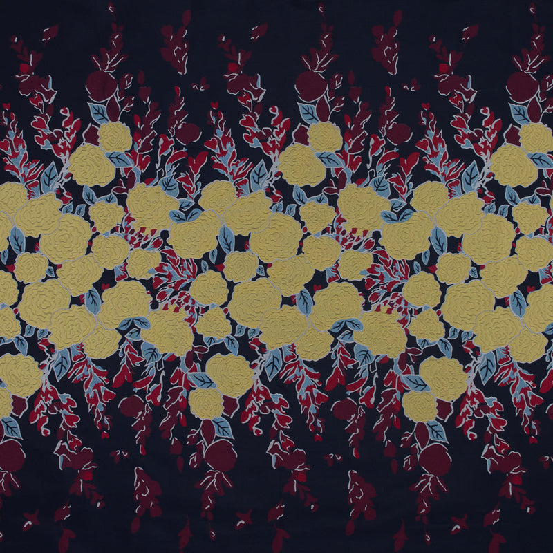 Navy, Yellow and Red Large-Scale Floral Jacquard Panel