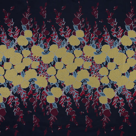 Navy, Yellow and Red Large-Scale Floral Jacquard Panel