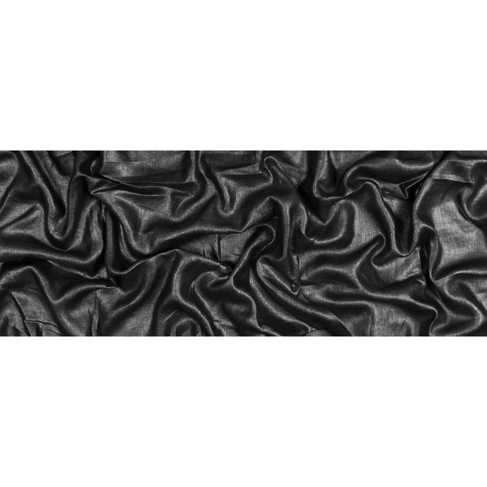Lightweight Linen Woven with Metallic Silver Foil - Black - Simone Collection