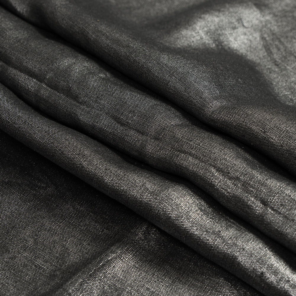Lightweight Linen Woven with Metallic Silver Foil - Black - Simone Collection